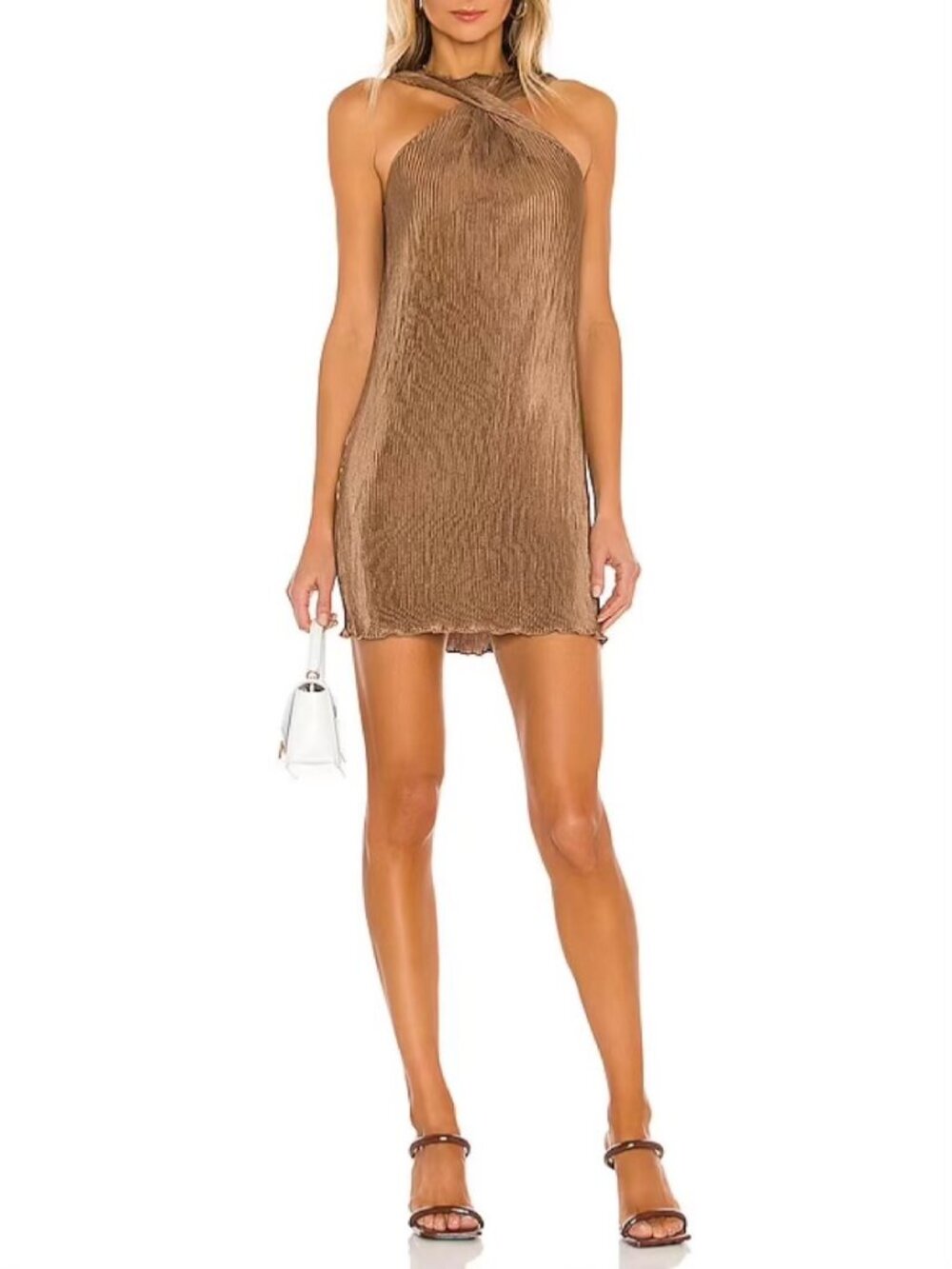 Song Of Style Pluto Dress Size Small Brown Satin Twist Ribbed Mini Romantic Chic